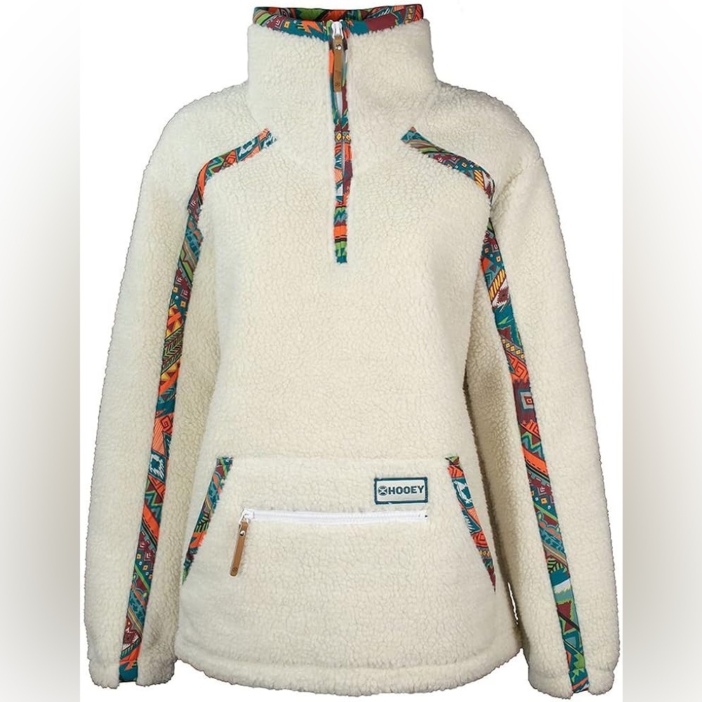 EUC Hooey Sherpa Pullover Ladies Sz smalll Cream White Southwest Aztec